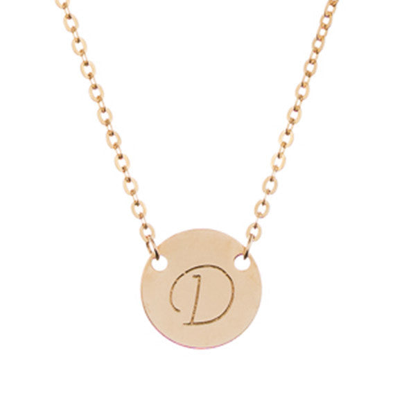taudrey gold mini coin initial necklace gold personalized charm hand stamped with initial