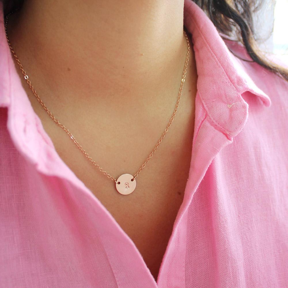 taudrey breast cancer awareness jewelry personalized hand stamped ribbon necklace