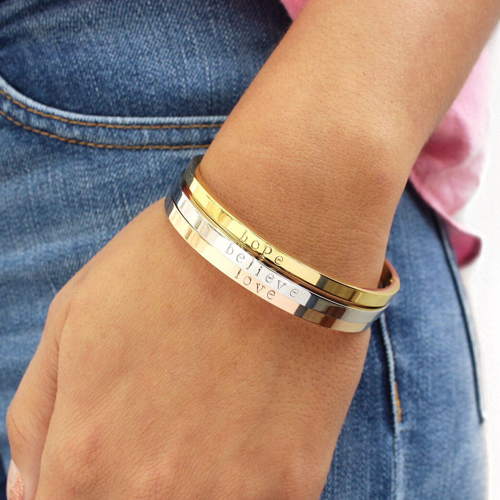 taudrey breast cancer awareness three piece personalized bangle set inspirational message