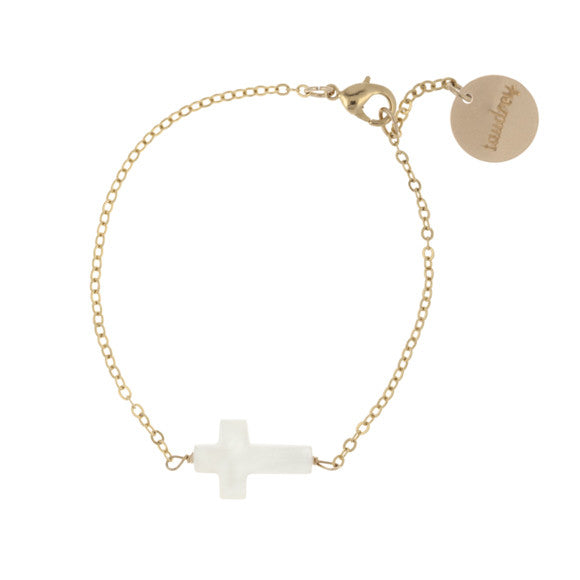 taudrey blessed bracelet gold pearl cross