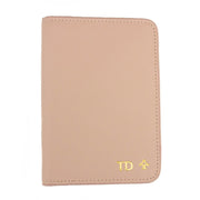 taudrey out of office saffiano cross hatch leather embossed personalized passport holder blush navy