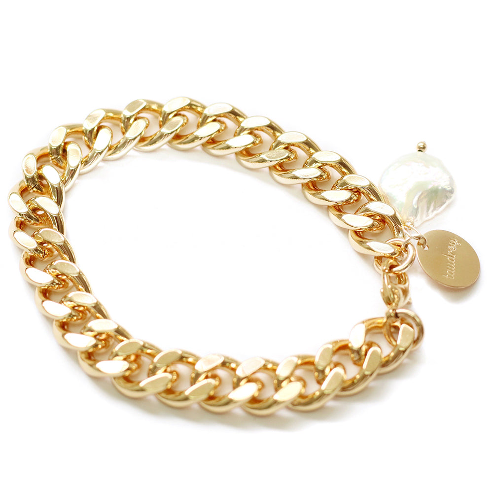 taudrey bold lady cuban link chain bracelet pearl detail