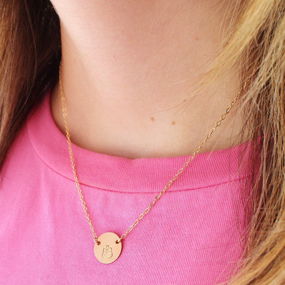 taudrey breast cancer awareness collection aimet arenas bca jewelry necklace hand stamped with boxing gloves