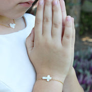 taudrey kids girls blessed bracelet pearl cross communion