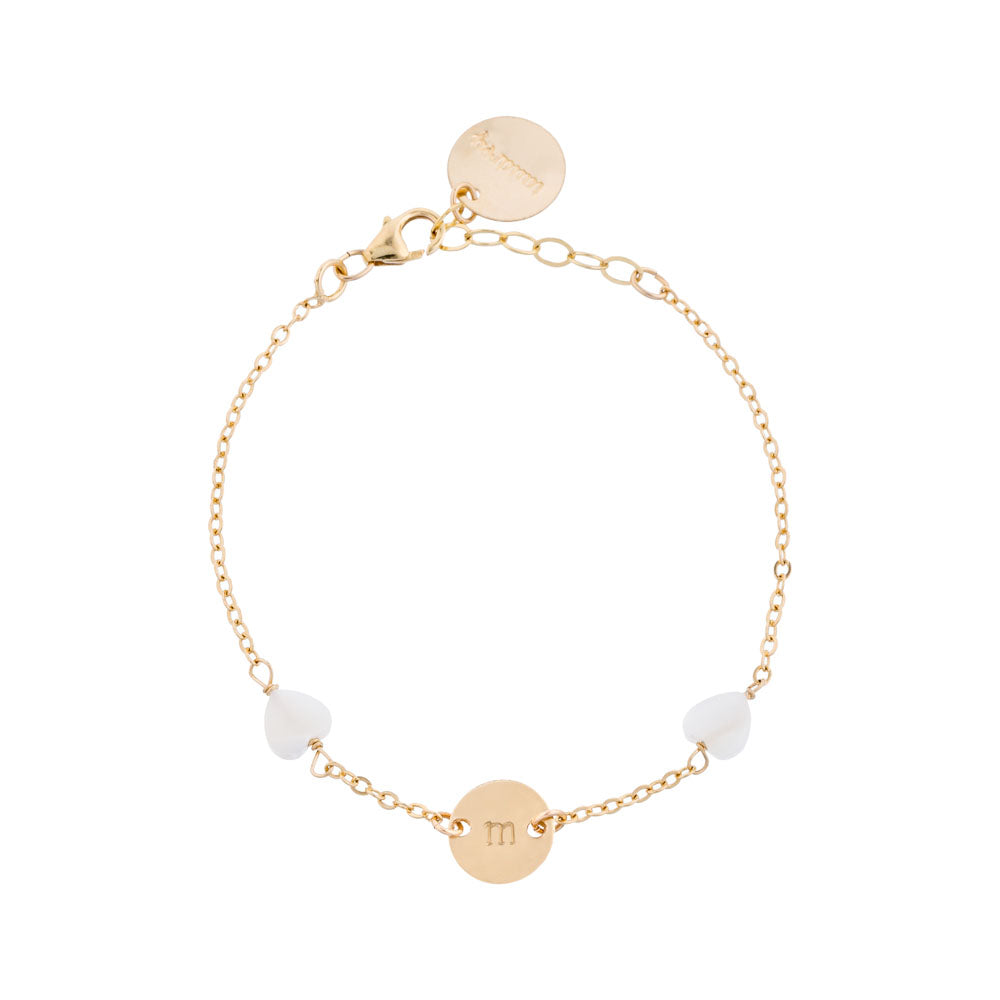 taudrey love you mean it bracelet gold dainty bracelet with heart shaped pearls and personalized gold charm