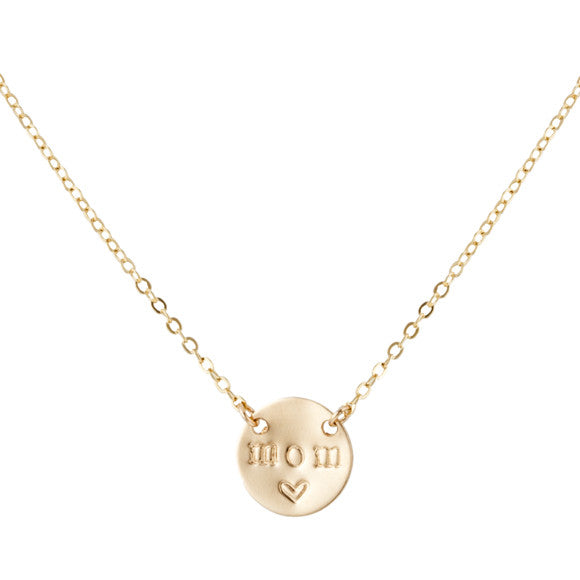 taudrey mini coin necklace gold charm hand stamped with mom 