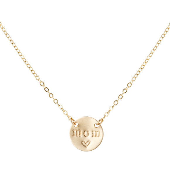 taudrey mini coin necklace gold charm hand stamped with mom