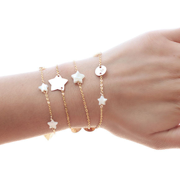 taudrey lucky stars gold chain three pearl star bracelet layered