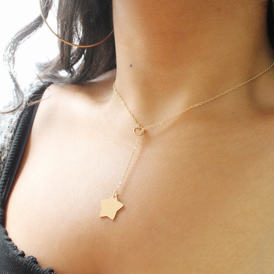 taudrey stellar gold star personalized lariat necklace