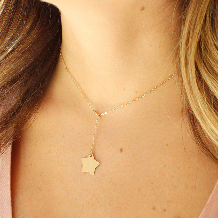 taudrey stellar gold star personalized lariat necklace