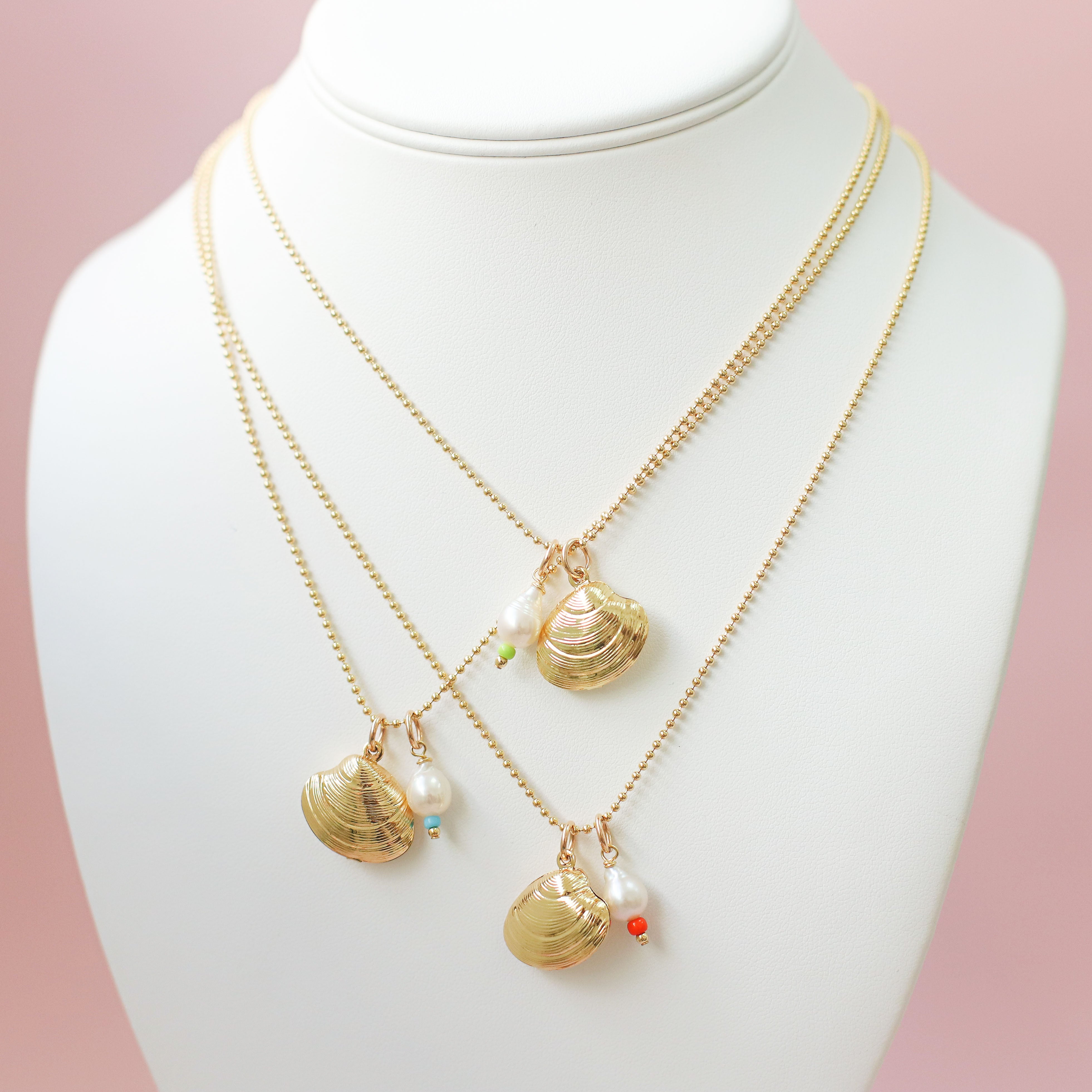 #2 Sample Long Gold Shell with Pearl Necklace