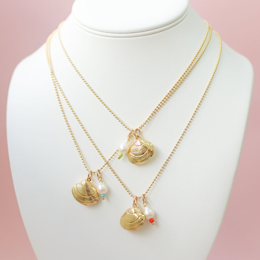 #2 Sample Long Gold Shell with Pearl Necklace