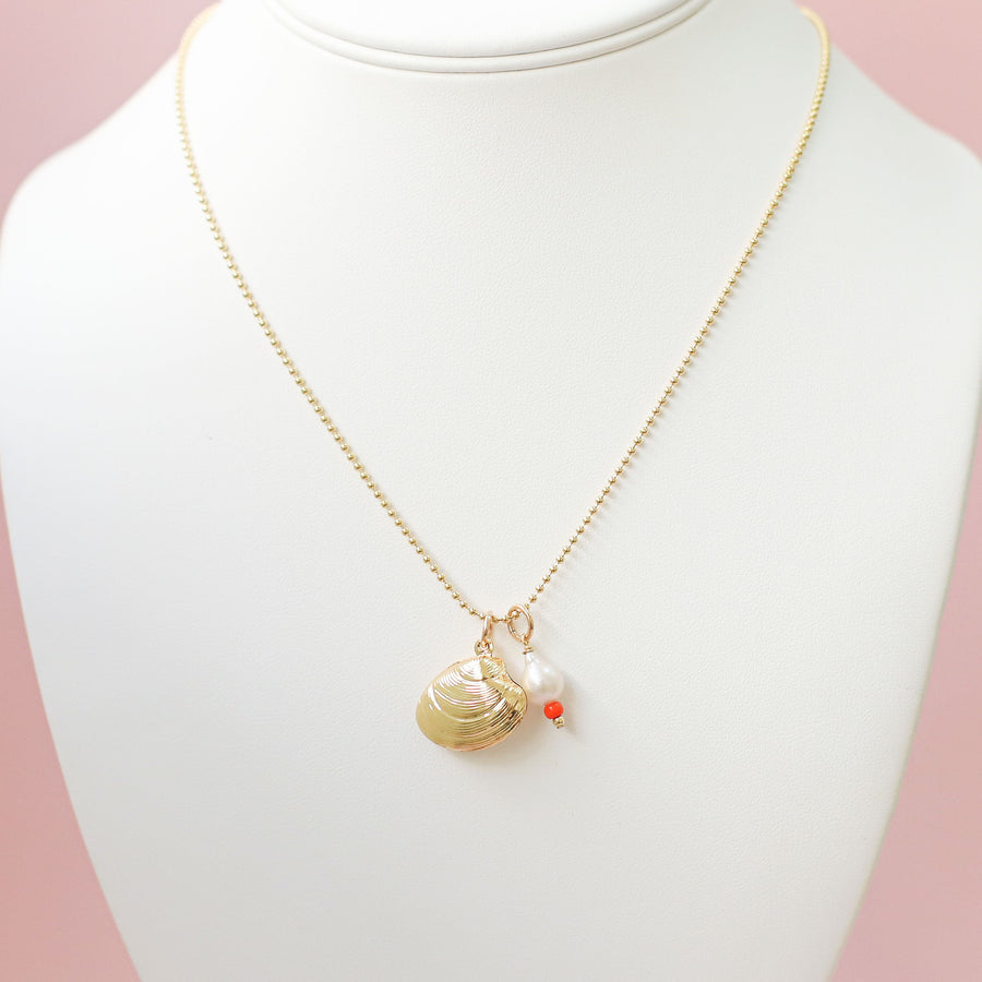 #2 Sample Long Gold Shell with Pearl Necklace