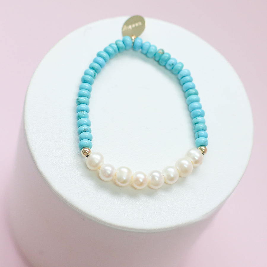 #14 Sample Turquoise/Pearl Beaded Bracelet
