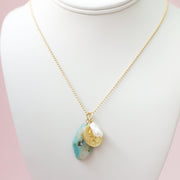 #36 Sample Long necklace with turquoise, gold coin and pearl