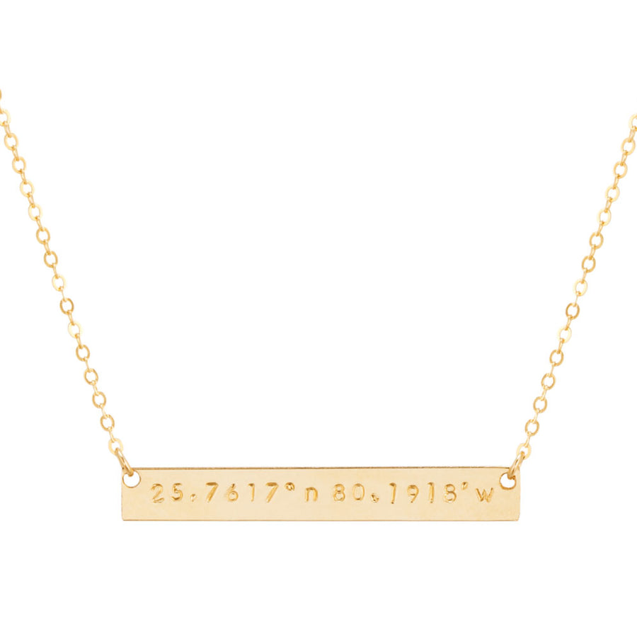 Louisiana Coordinates Bar 14K Gold / Front Engraving