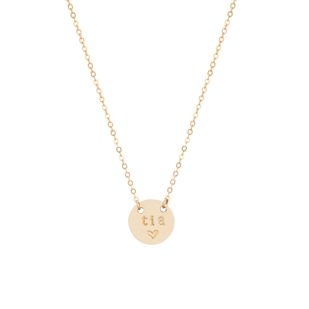 taudrey tia mini coin gold necklace handstamped with tia hispanic culture aunt mothers day gift