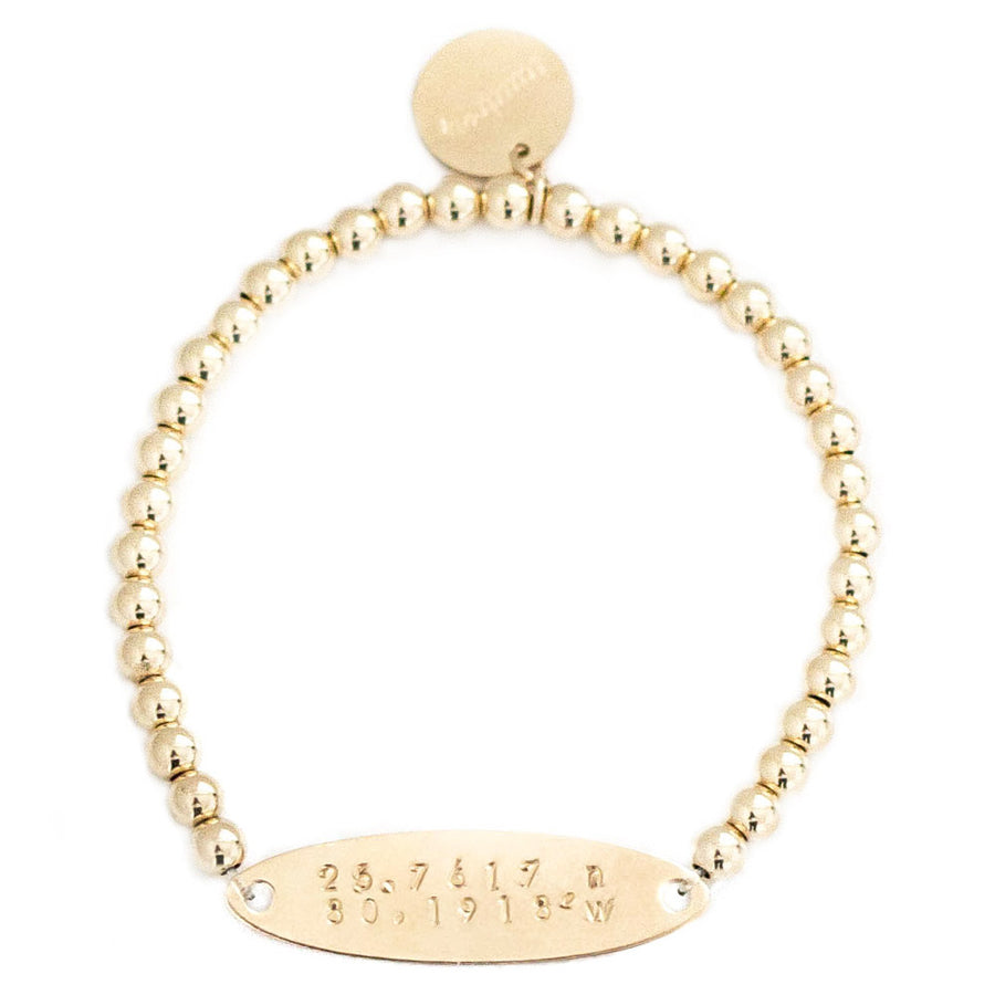taudrey where in the world gold beaded bracelet gold plate personalized with coordinates