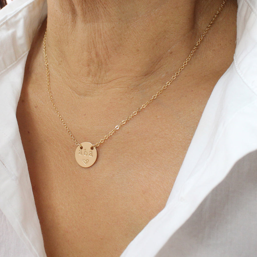 taudrey aba mini coin gold necklace handstamped with aba hispanic culture grandmother abuela mothers day gift