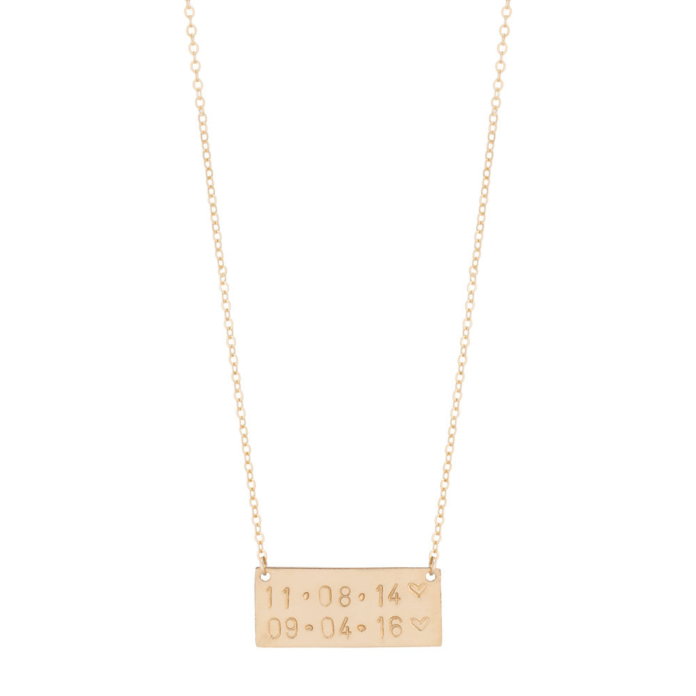 taudrey handcrafted personalized gold bar plate necklace double date