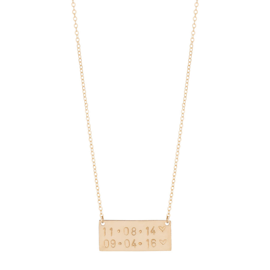 taudrey handcrafted personalized gold bar plate necklace double date