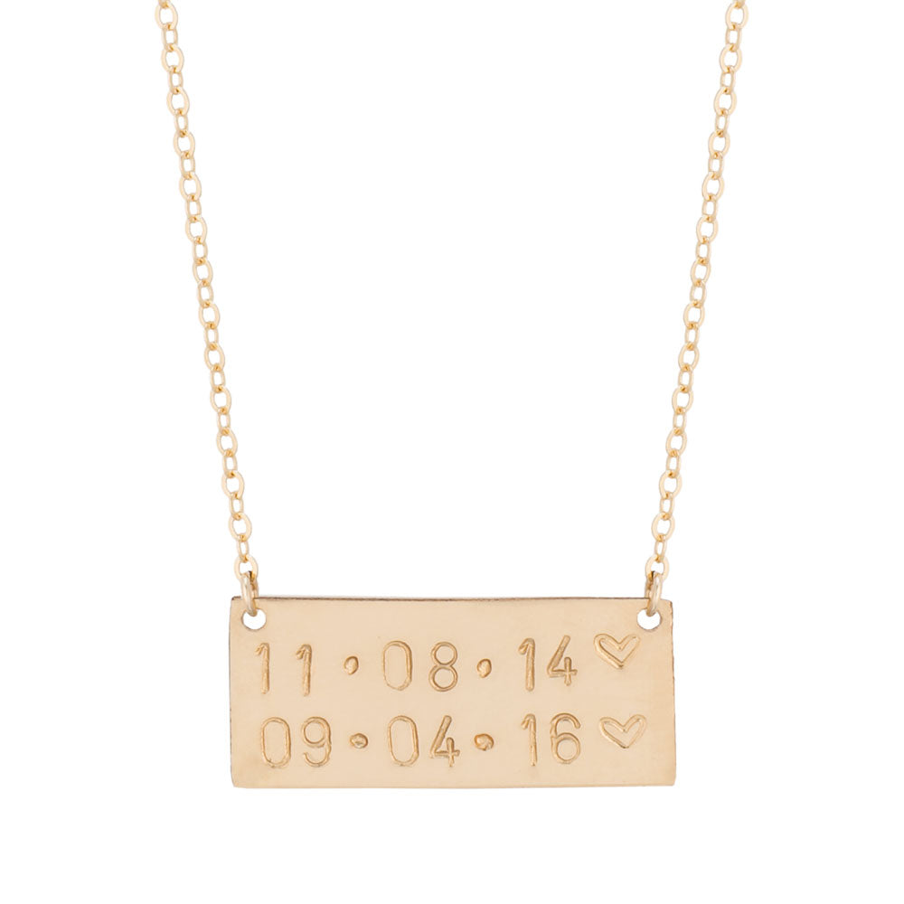 taudrey handcrafted personalized gold bar plate necklace double date