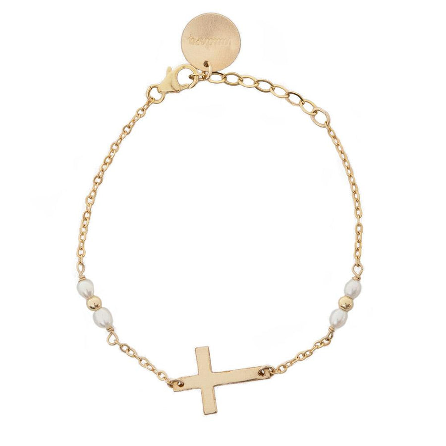taudrey full of faith cross pearl gold bead detailed bracelet 