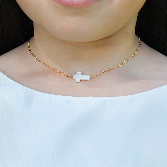taudrey kids girls blessed necklace bracelet set pearl cross communion