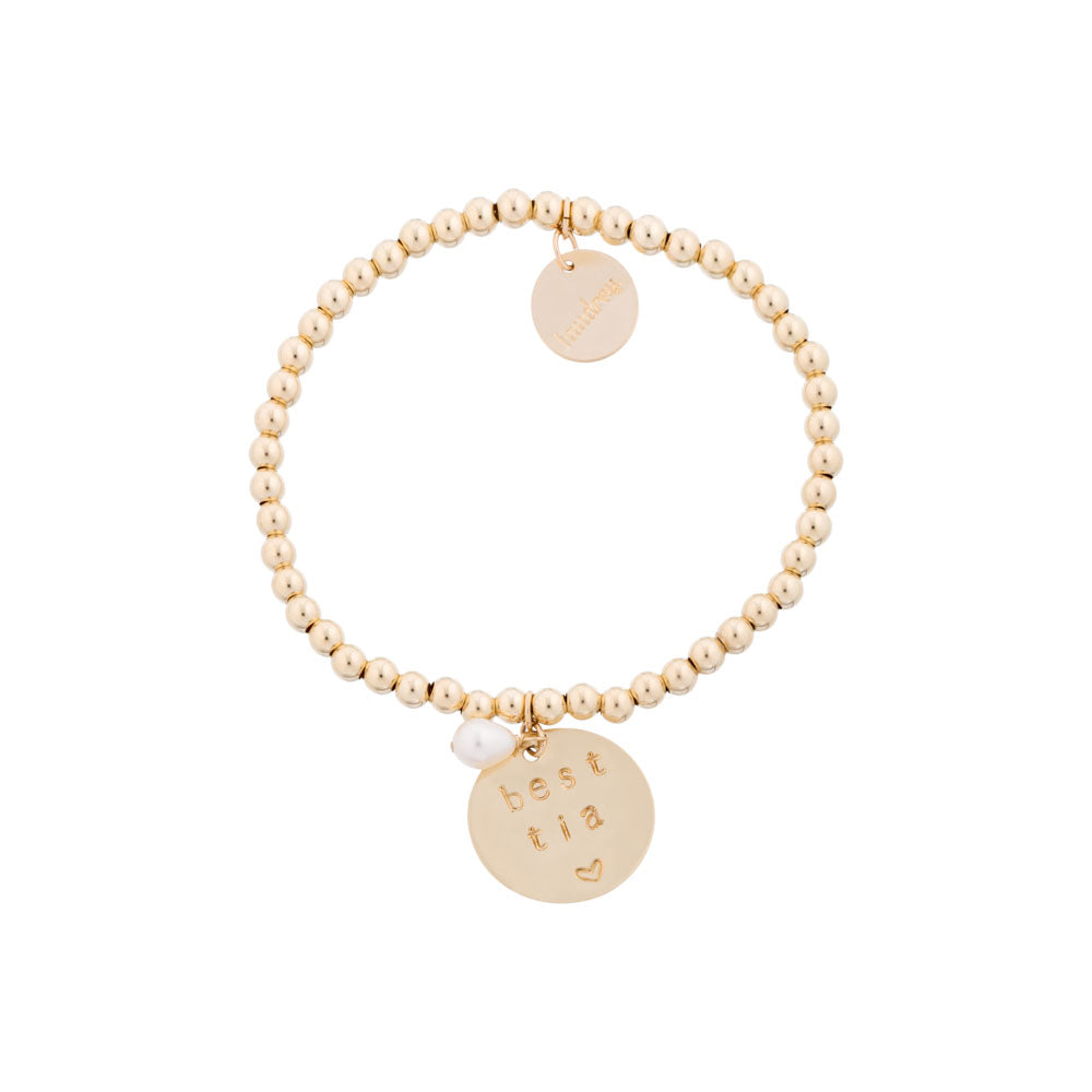 taudrey best tia gold beaded bracelet with personalized gold charm tia aunt mothers day gift