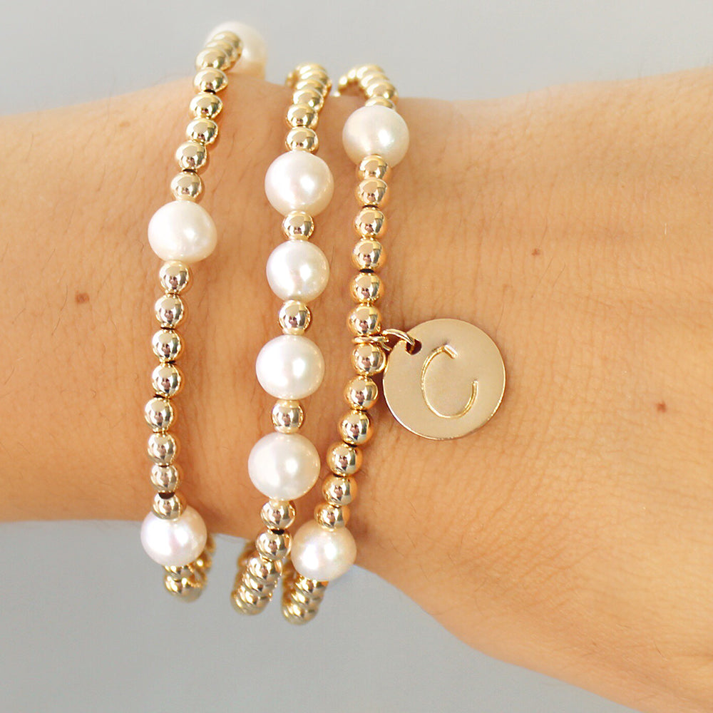 taudrey gold mine personalized bracelet set gold beaded bracelets pearl accents and personalized gold coin
