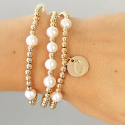 taudrey gold mine personalized bracelet set gold beaded bracelets pearl accents and personalized gold coin