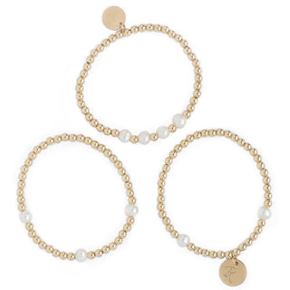 taudrey gold mine personalized bracelet set gold beaded bracelets pearl accents and personalized gold coin