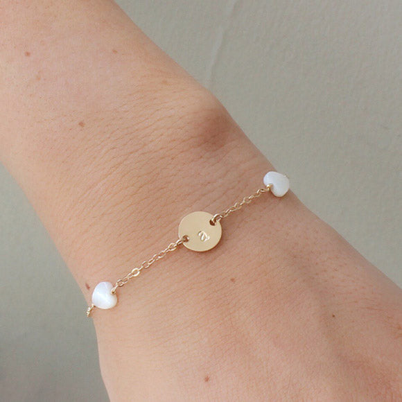 taudrey love you mean it bracelet gold dainty bracelet with heart shaped pearls and personalized gold charm