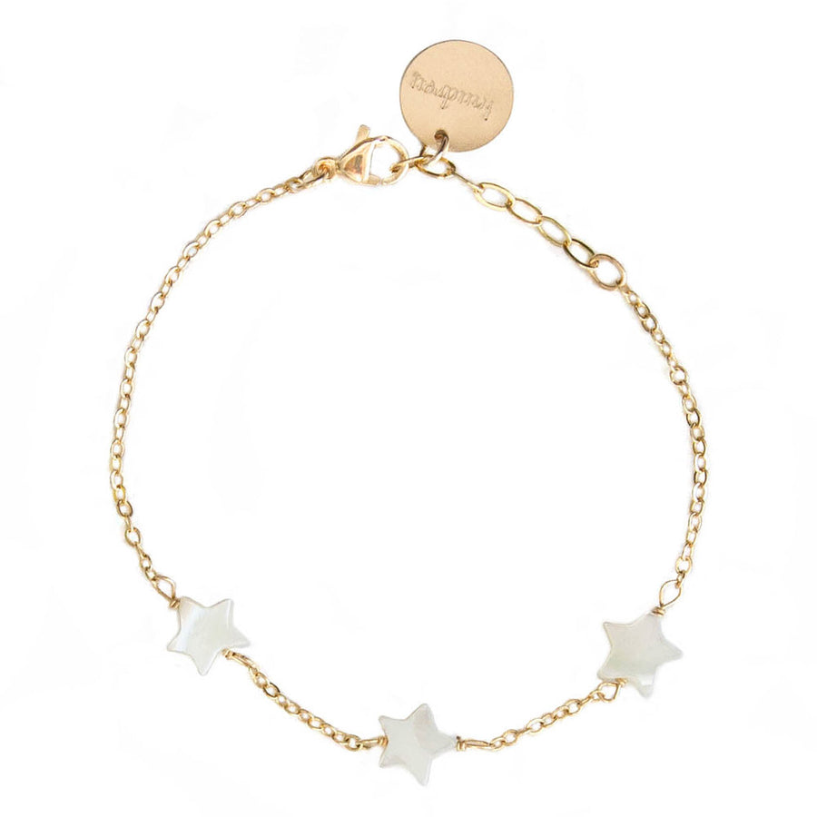 taudrey lucky stars gold chain three pearl star bracelet