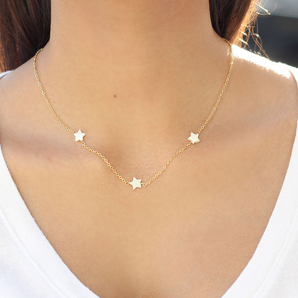 taudrey lucky stars necklace gold chain three pearl stars