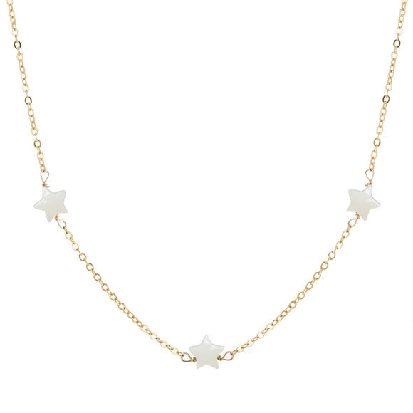 taudrey lucky stars necklace gold chain three pearl stars