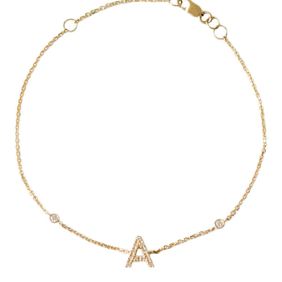 Taudrey Luxe: Worth It Bracelet, 14K Gold, Pave Diamond Initial E