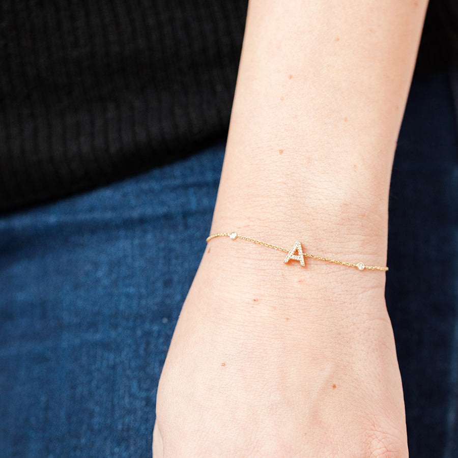 taudrey luxe fine jewelry worth it bracelet 14k yellow gold personalized charm with pave diamonds 