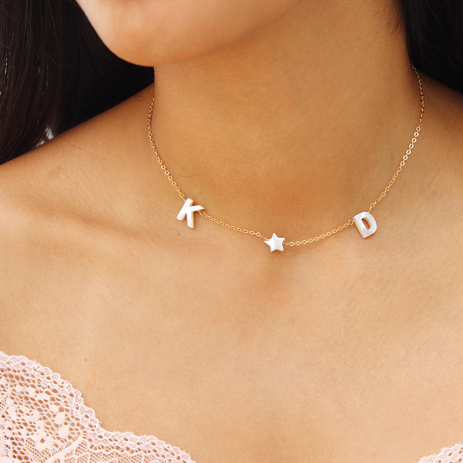 taudrey make it a double necklace pearl initial letters pearl star accent personalized
