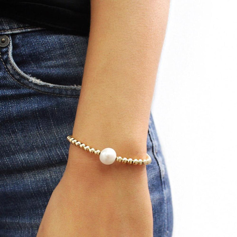 taudrey party pearl bracelet gold beads large pearl accent