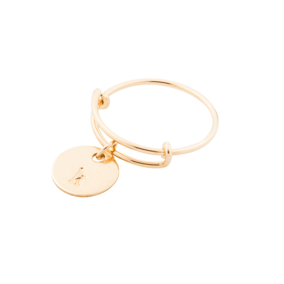 taudrey coin toss gold wire ring with personalized charm