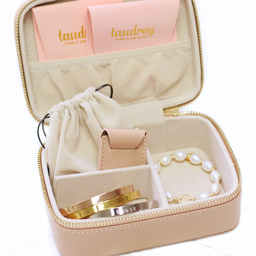 taudrey pretties inside jewelry case travel organizer blush saffiano leather personalized