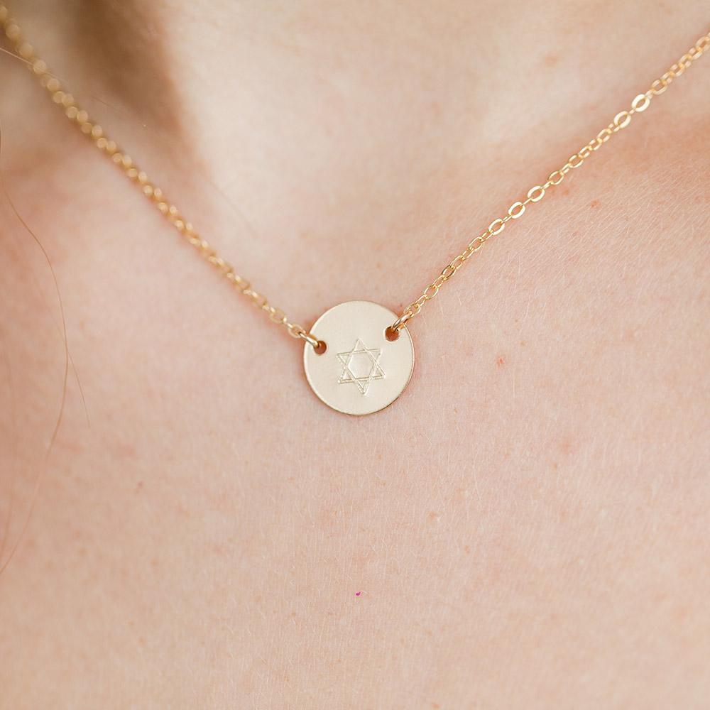 taudrey hand stamped star of david mini coin gold dainty necklace
