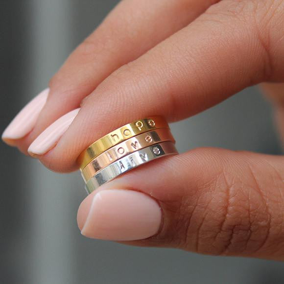 Solid Gold Love Ring, Valentine Ring, Word Text Script Ring, Long Dist -  Abhika Jewels
