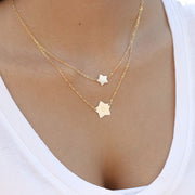 taudrey written in the stars necklace layered pearl star personalized gold star charm 