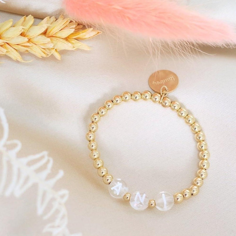 Custom Alphabet Letter Beaded Gold Bracelet Also Available in Silver Rose Gold - Personalized Name Bracelet